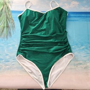 EoMenie Women's Onepiece Swimsuit Beautiful Emerald Green with White Trim